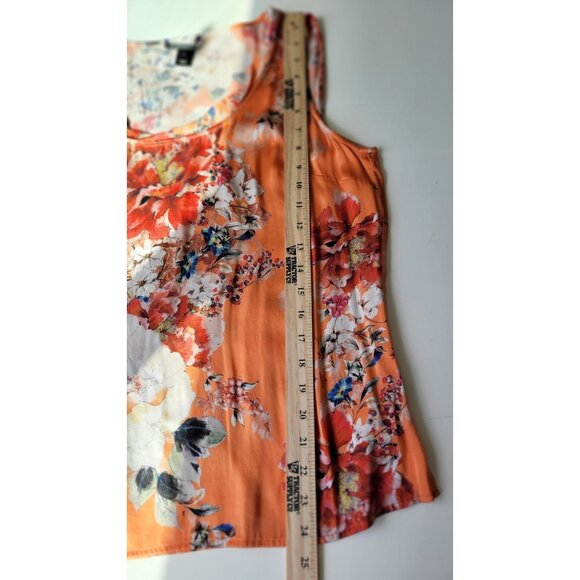 St. John Womens Floral Print Orange Sleeveless Silk Blend Top L - Picture 9 of 12